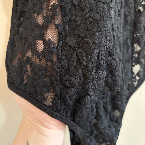 Black Lace Bodysuit w Contouring Smoothing Panel Insert - Picture 6 of 15
